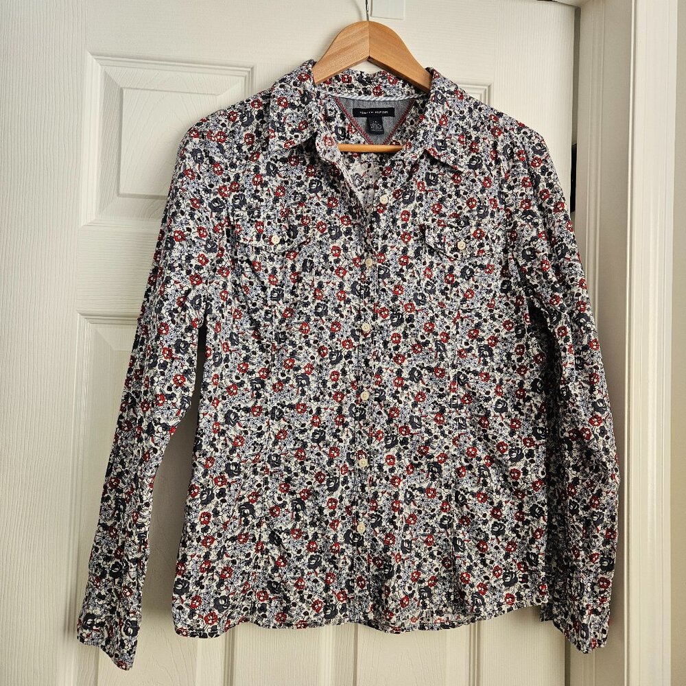 Tommy Hilfiger Women's Size Large Floral Dress Long Sleeve Button‎ Down Shirt